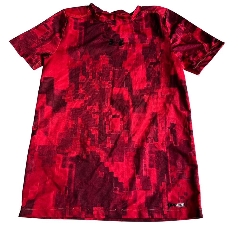 Under Armour Red Athletic T-Shirt - Youth Large Fitted